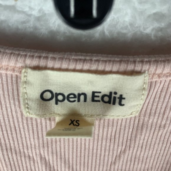 Open Edit Crop Top Women's XS Pink Knot Front Stretch‎ V-Neck Short Sleeve 6394 - Picture 3 of 7